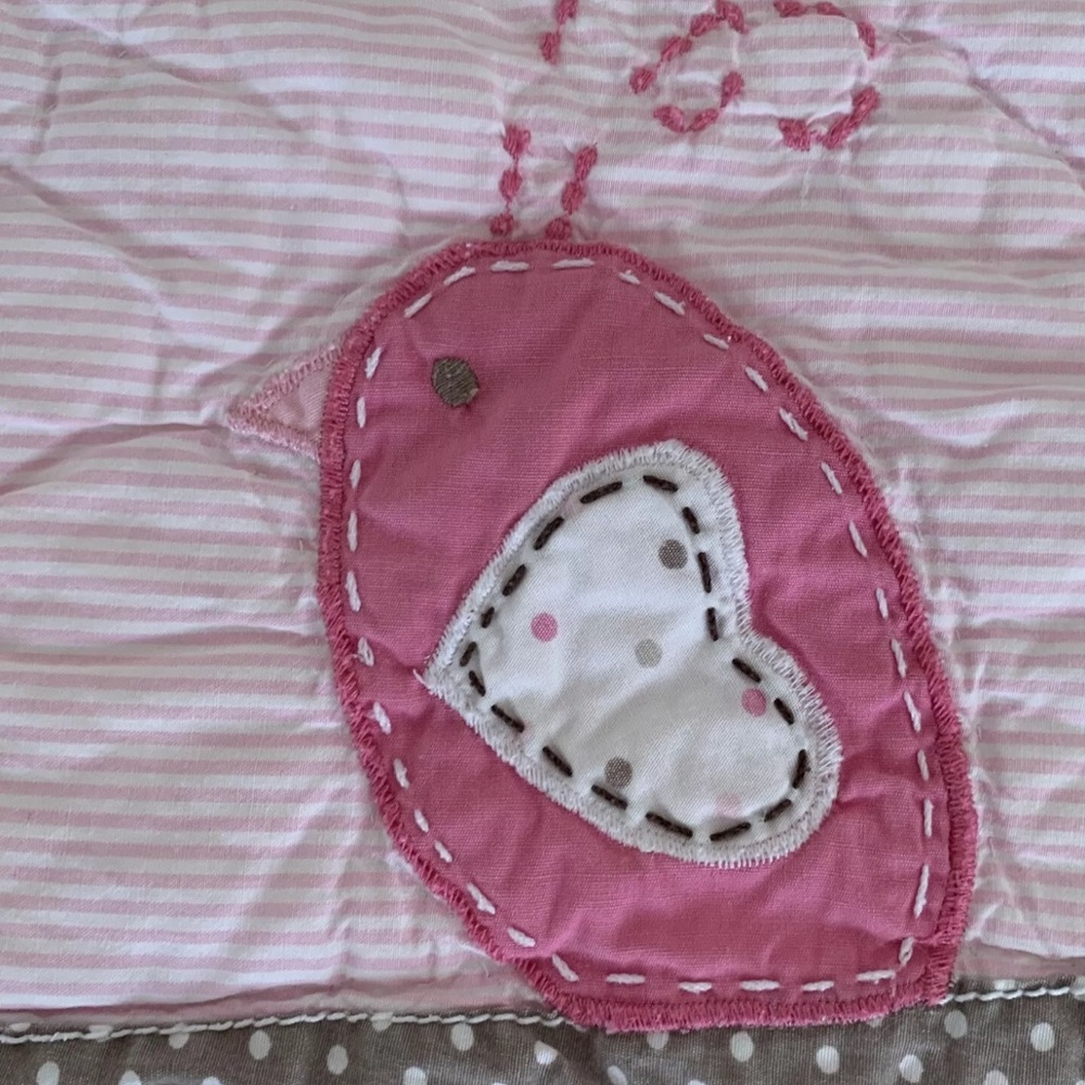 Pottery Barn Kids Clara FULL Quilt Pink Birds Branches Birdhouse Polka Dot